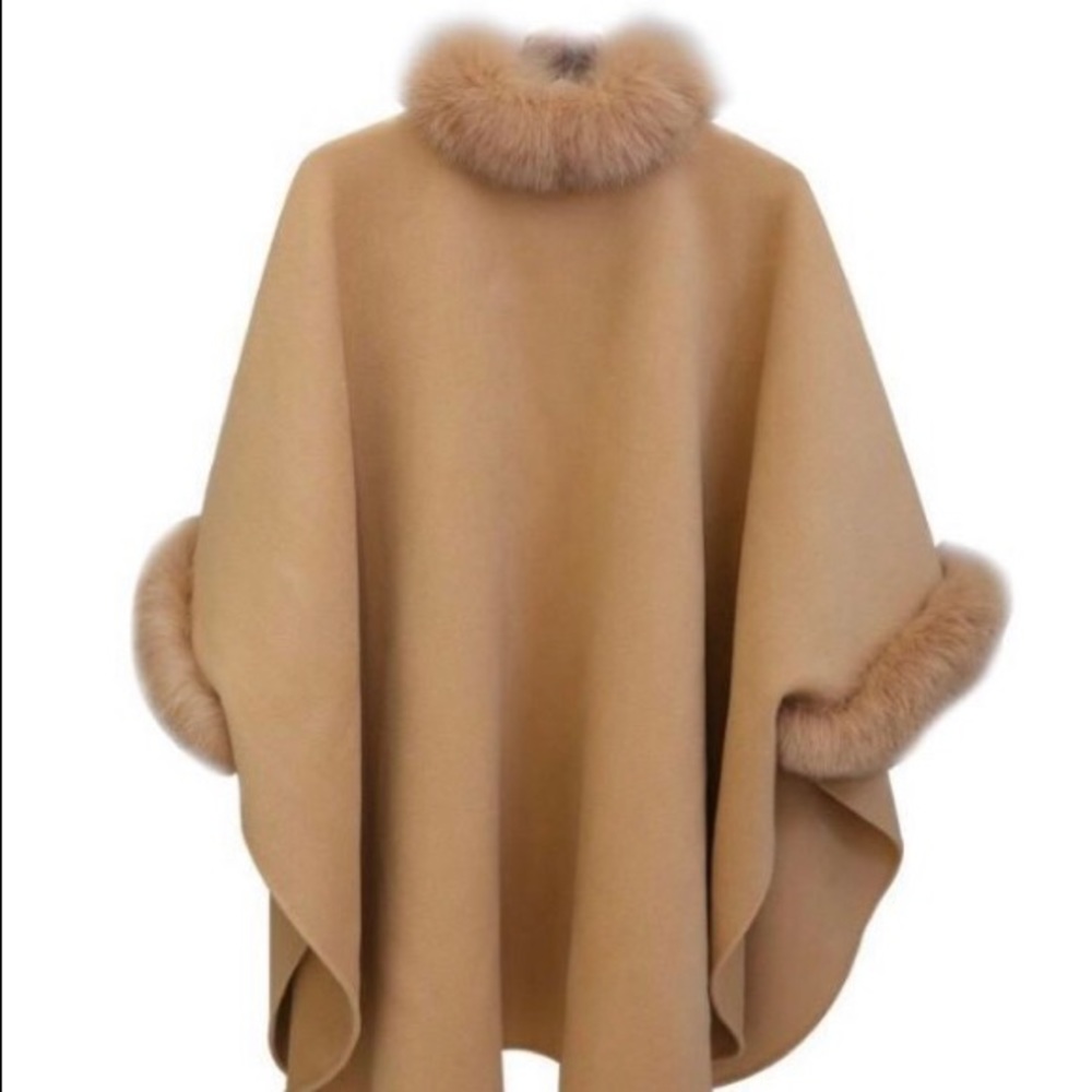 😱*LAST ONE* Knee-Length Cape Poncho Coat Faux Fur - Picture 3 of 7
